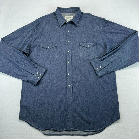 Rivercrest Denim Pearl Snap Shirt 2XLT XXL Tall Men's Button Up Dark Western - Picture 1 of 10